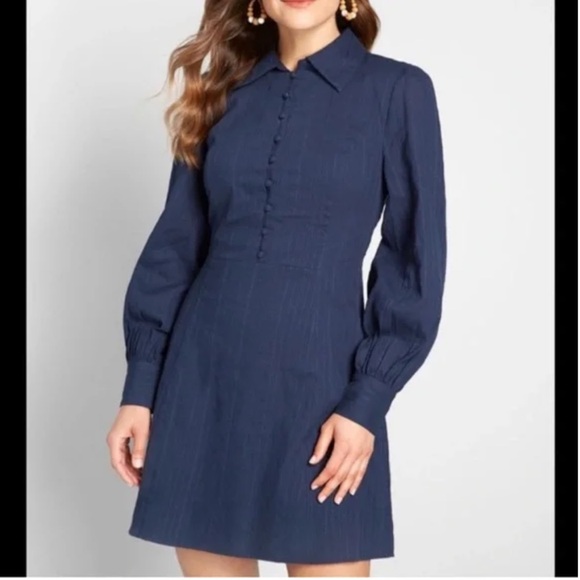 NWT ModCloth cotton blend navy mini dress Victorian inspired buttons size 10 M L - Picture 1 of 7